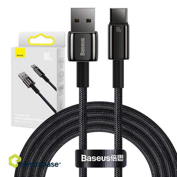 Baseus Tungsten Gold Cable USB to USB-C, 100W, 2m (black) paveikslėlis 1