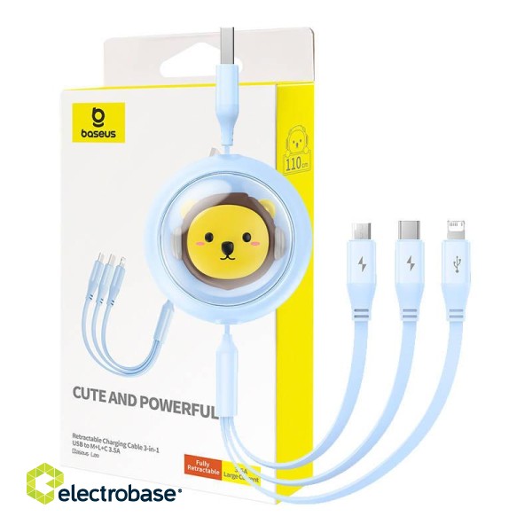 Charging Cable 3w1 Baseus USB to USB-C, USB-M, Lightning 3,5A, 1,1m (blue) фото 1