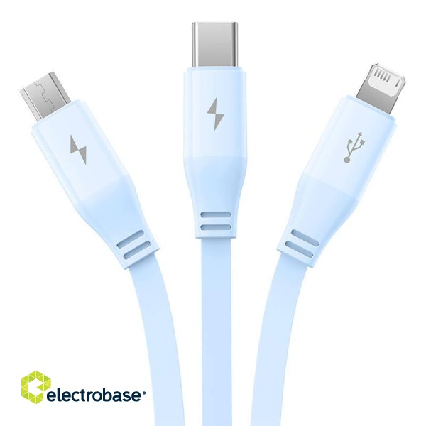 Charging Cable 3w1 Baseus USB to USB-C, USB-M, Lightning 3,5A, 1,1m (blue) фото 7