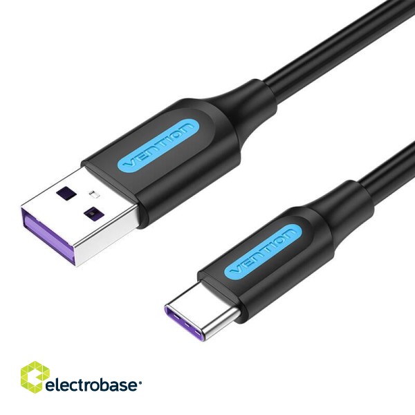 USB 2.0 A to USB-C Cable Vention CORBH 5A 2m Black Type PVC