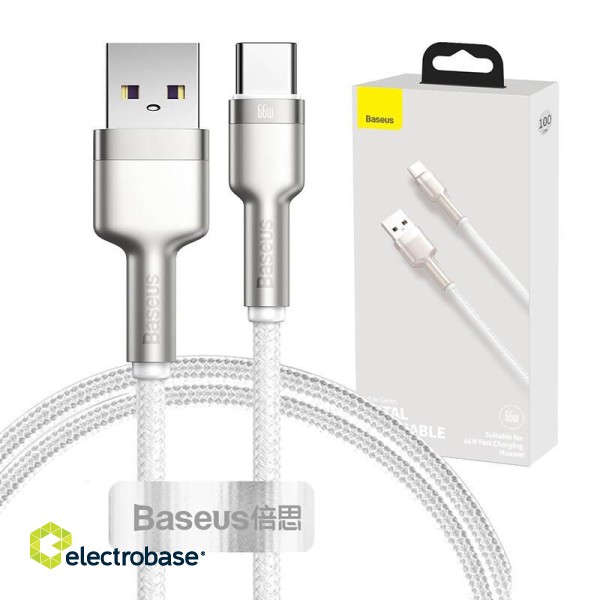 USB cable for USB-C Baseus Cafule, 66W, 1m (white) фото 1