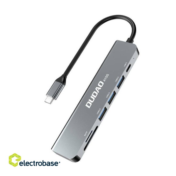 Adapter 6in1 Dudao A15S USB-C to 3x USB, 1x USB-C, SD / TF (grey) image 1