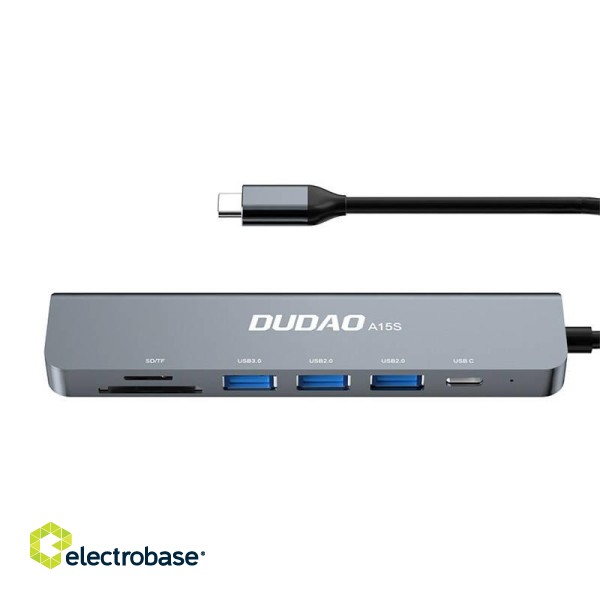 Adapter 6in1 Dudao A15S USB-C to 3x USB, 1x USB-C, SD / TF (grey) image 2