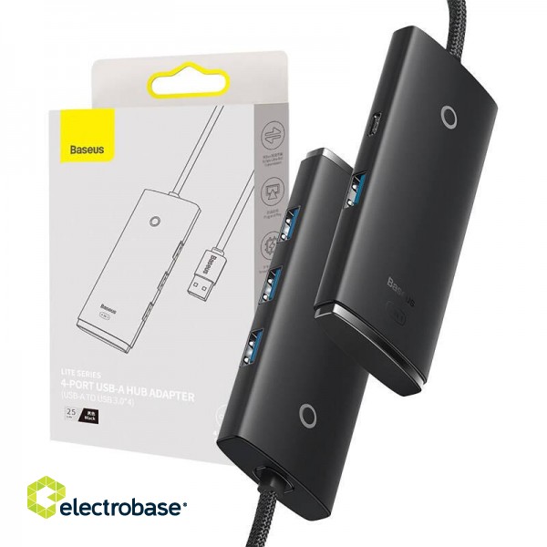 Baseus Lite Series Hub 4in1 USB to 4x USB 3.0, 25cm (Black) фото 7