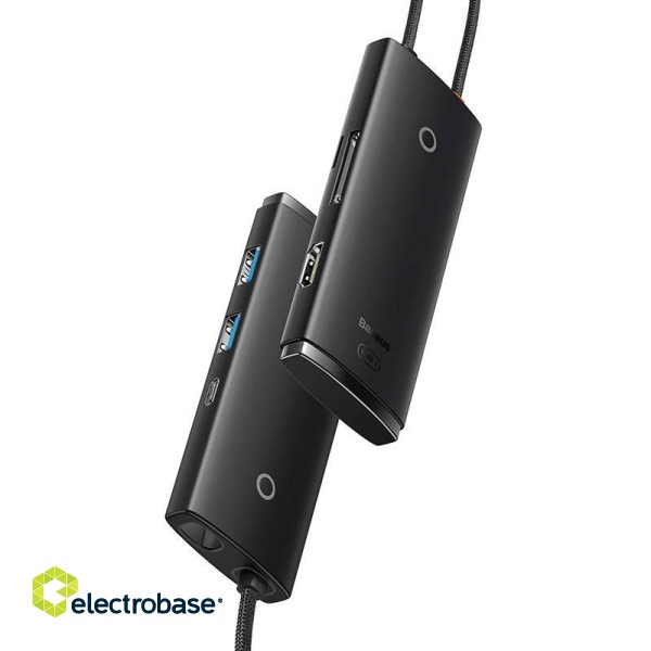 Baseus Lite Series Hub 6w1 USB-C to 2x USB 3.0 + USB-C + HDMI + SD/TF (black) фото 2