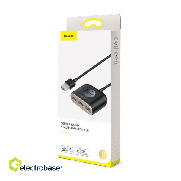 Baseus Square Round USB Adapter, HUB USB 3.0 to 1x USB 3.0 + 3x USB 2.0.1m (Black) image 8