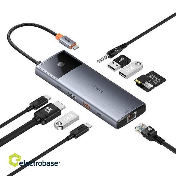 Hub 10in1 Baseus Metal Gleam II Series, USB-C to 1xHDMI, USB-A (10Gbps), USB-C, 2xUSB-A, Ethernet RJ45, SD/TF card, mini-jack 3,5mm, USB-C(PD) image 3
