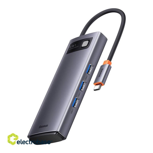 Hub 6in1 Baseus Metal Gleam Series, USB-C to 3x USB 3.0 + USB-C PD +  microSD/SD image 4