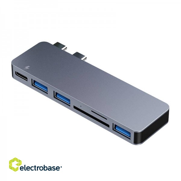 Hub 6w2 RayCue 2x USB-C do Thunderbolt 3 + 3x USB-A 3.0 5Gbps + SD/TF 2.0 (szary) фото 3