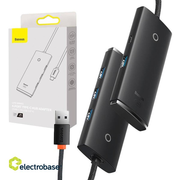 HUB  Adapter 4-Port USB-C Baseus OS-Lite 25cm (Black) фото 1