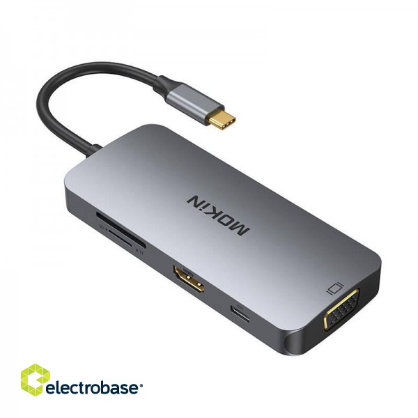 MOKiN 8in1 USB-C Adapter to 3x USB 3.0 + HDMI + USB-C + VGA + SD Card Reader + Micro SD Card Reader (silver) image 1