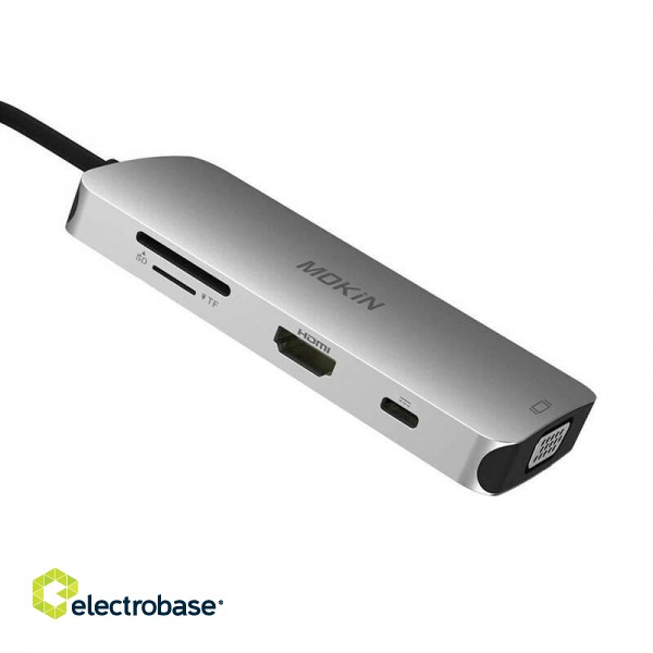 MOKiN 8in1 USB-C Adapter to 3x USB 3.0 + HDMI + USB-C + VGA + SD Card Reader + Micro SD Card Reader (silver) image 2
