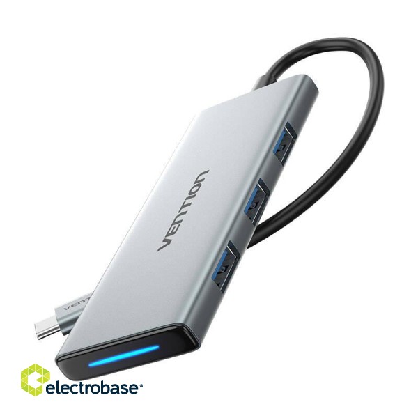 USB-C to HDMI, 3x USB 3.0, SD, TF, PD Hub Vention TOPHB 0.15m Gray фото 3