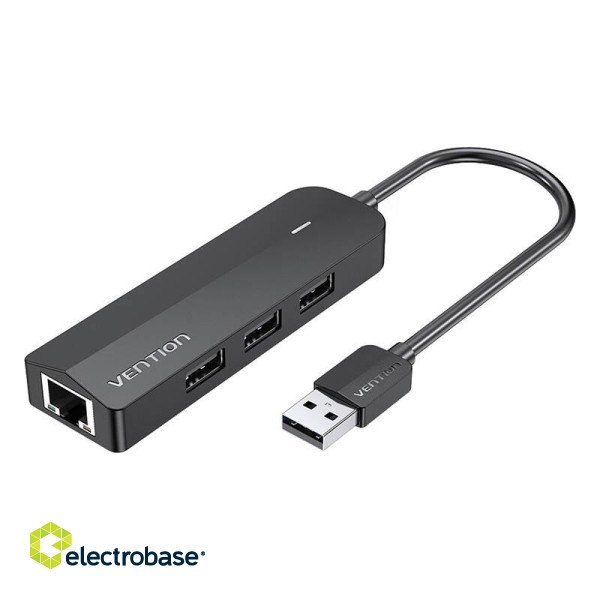 Hub USB 2.0 3-Port with Ethernet Adapter 100Mbps Vention CHPBB 0.15m, Black paveikslėlis 1
