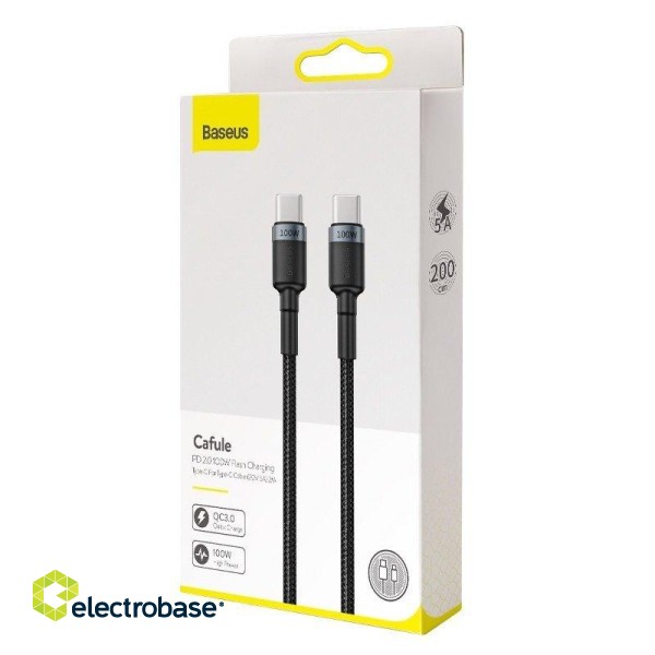 Baseus Cafule PD2.0 100W flash charging USB For Type-C cable (20V 5A)2m Gray+Black paveikslėlis 7