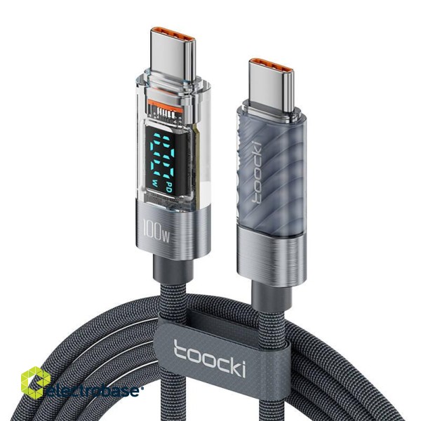 Toocki Charging Cable C-C, 1m, 100W (Grey) image 1