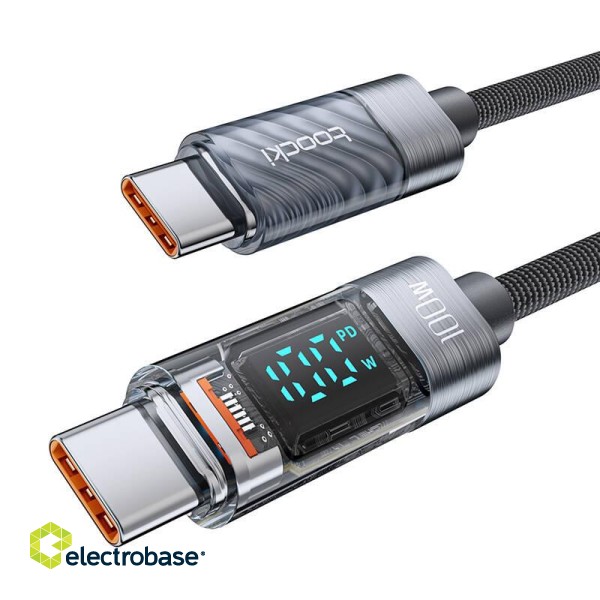 Toocki Charging Cable C-C, 1m, 100W (Grey) image 2