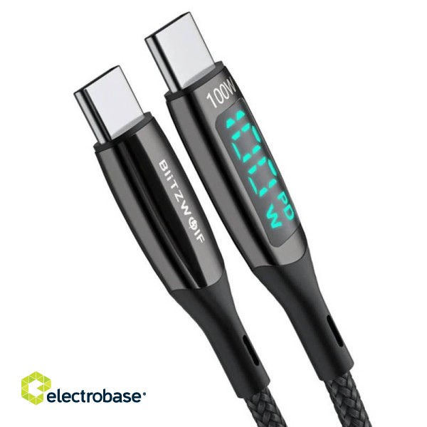 USB-C to USB-C cable BlitzWolf BW-TC23, with display, 100W, 1.8m (black) paveikslėlis 1