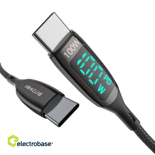 USB-C to USB-C cable BlitzWolf BW-TC23, with display, 100W, 1.8m (black) фото 4