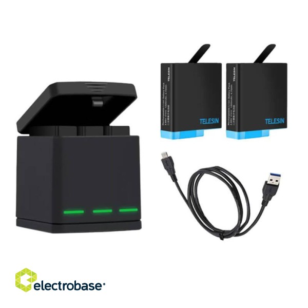 3-slot charger box Telesin for GoPro Hero 8 + 2 batteries (GP-BNC-801) image 4