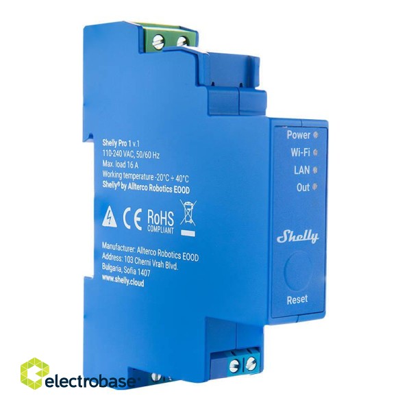 DIN Rail Smart Switch Shelly Pro 1 with dry contacts, 1 channe; image 2