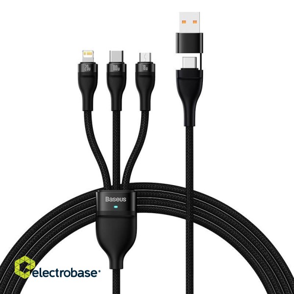 3in1 USB cable Baseus Flash Series 2, USB-C + micro USB + Lightning, 100W, 1.2m (black) paveikslėlis 2