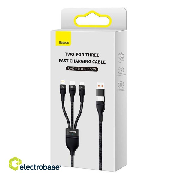 3in1 USB cable Baseus Flash Series 2, USB-C + micro USB + Lightning, 100W, 1.2m (black) фото 5