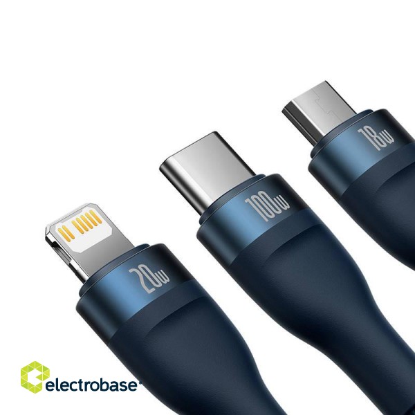 3in1 USB cable Baseus Flash Series 2, USB-C + micro USB + Lightning, 100W, 1.2m (blue) фото 4