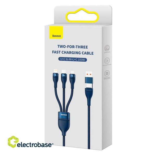 3in1 USB cable Baseus Flash Series 2, USB-C + micro USB + Lightning, 100W, 1.2m (blue) фото 5