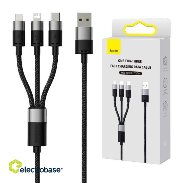 3in1 USB cable Baseus StarSpeed Series, USB-C + Micro + Lightning 3,5A, 1.2m (Black) image 1