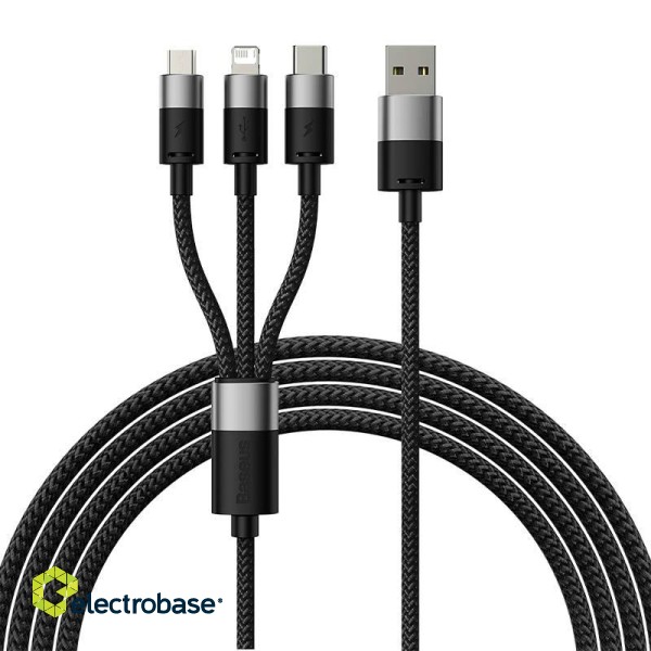 3in1 USB cable Baseus StarSpeed Series, USB-C + Micro + Lightning 3,5A, 1.2m (Black) image 2