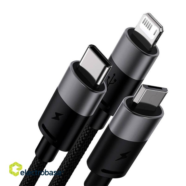 3in1 USB cable Baseus StarSpeed Series, USB-C + Micro + Lightning 3,5A, 1.2m (Black) paveikslėlis 3