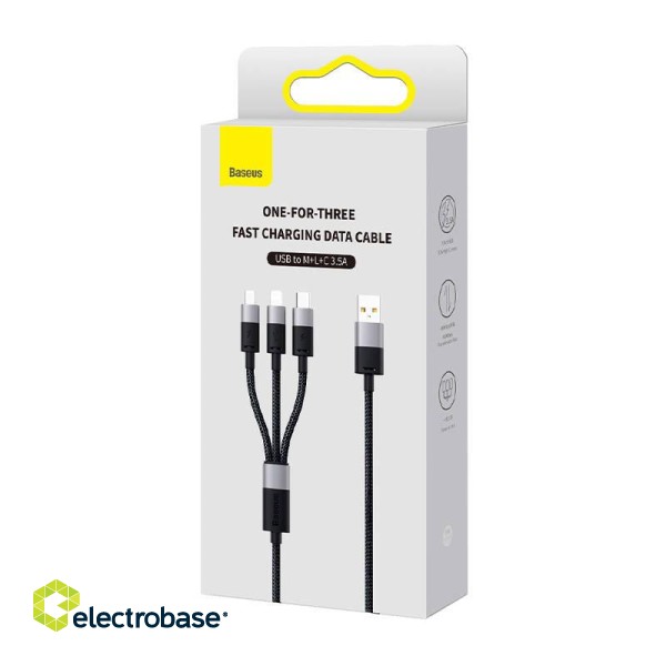 3in1 USB cable Baseus StarSpeed Series, USB-C + Micro + Lightning 3,5A, 1.2m (Black) paveikslėlis 6