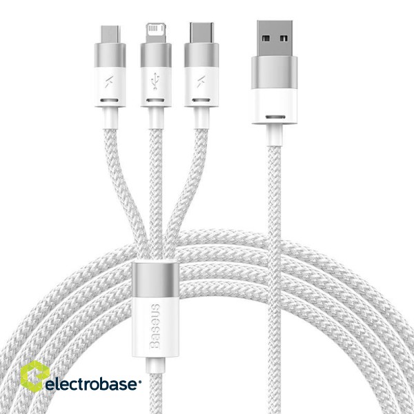 3in1 USB cable Baseus StarSpeed Series, USB-C + Micro + Lightning 3,5A, 1.2m (White) фото 2