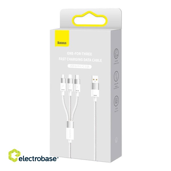 3in1 USB cable Baseus StarSpeed Series, USB-C + Micro + Lightning 3,5A, 1.2m (White) фото 6