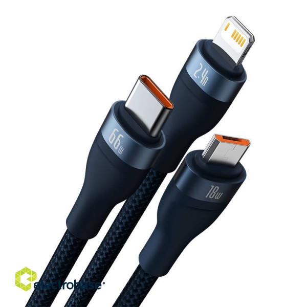 3in1 USB cable Baseus USB 3in1 Baseus Flash Series,  USB-C + Micro + Lightning 66W, 1.2m (blue) image 3