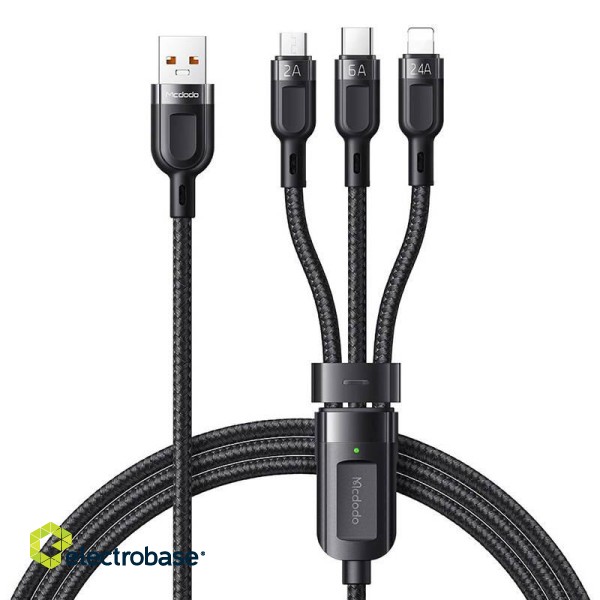 3in1 USB to USB-C / Lightning / Micro USB Cable, Mcdodo CA-0930, 6A, 1.2m (Black) фото 1