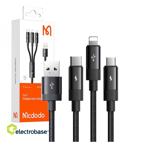 3in1 USB to USB-C / Lightning / Micro USB Cable, Mcdodo CA-5790, 3.5A, 1.2m (black) фото 5