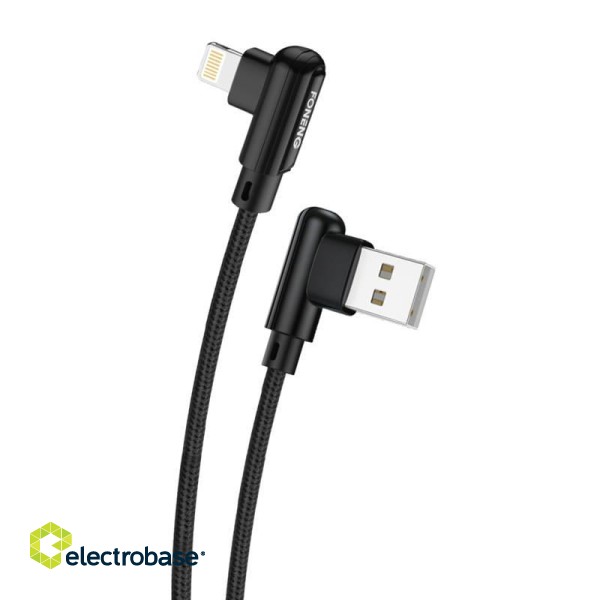 Angled USB cable for Lightning Foneng X70, 3A, 1m (black) image 1