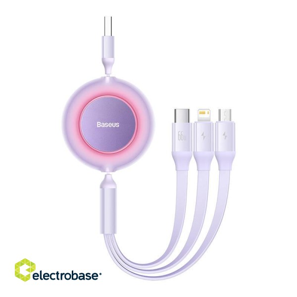 Baseus Bright Mirror 3, USB 3-in-1 cable for micro USB / USB-C / Lightning 66W / 2A 1.1m (Purple) image 2