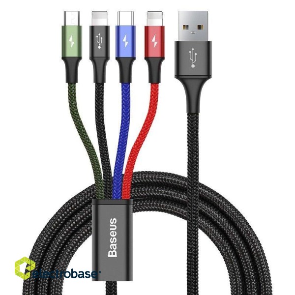 Planšetdatori ir planšetinių kompiuterių priedai // USB Kabeliai // Kabel usb 4w1 na 2x lightning, usb-c, micro usb baseus fast 3,5a 1.2m