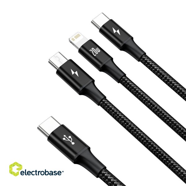 Baseus Rapid Series 3-in-1 cable USB-C For M+L+T 20W 1.5m Black image 2