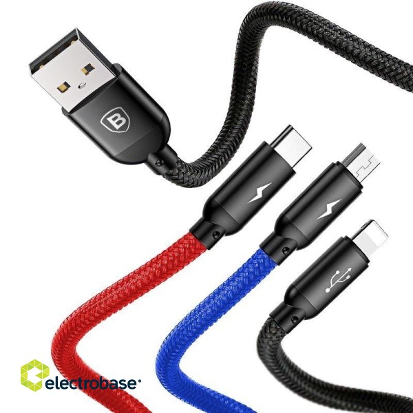 Baseus 3in1 Cable USB-C / Lightning / Micro 3,5A 0,3m (Black) image 2