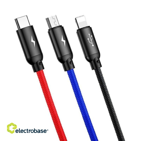 Baseus 3in1 Cable USB-C / Lightning / Micro 3,5A 0,3m (Black) image 3
