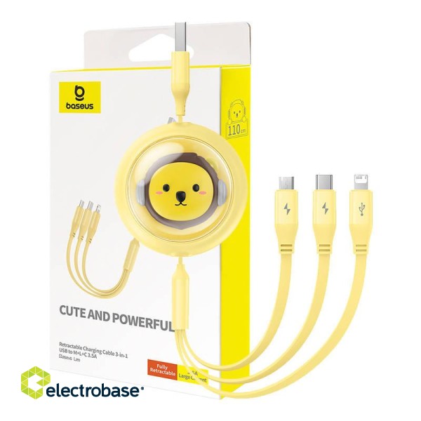 Charging Cable 3w1 Baseus USB to USB-C, USB-M, Lightning 3,5A, 1,1m (yellow) фото 1
