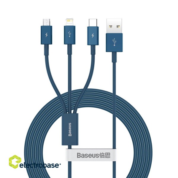 USB cable 3in1 Baseus Superior Series, USB to micro USB / USB-C / Lightning, 3.5A, 1.5m (blue) image 2