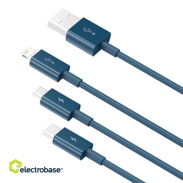 USB cable 3in1 Baseus Superior Series, USB to micro USB / USB-C / Lightning, 3.5A, 1.5m (blue) image 4