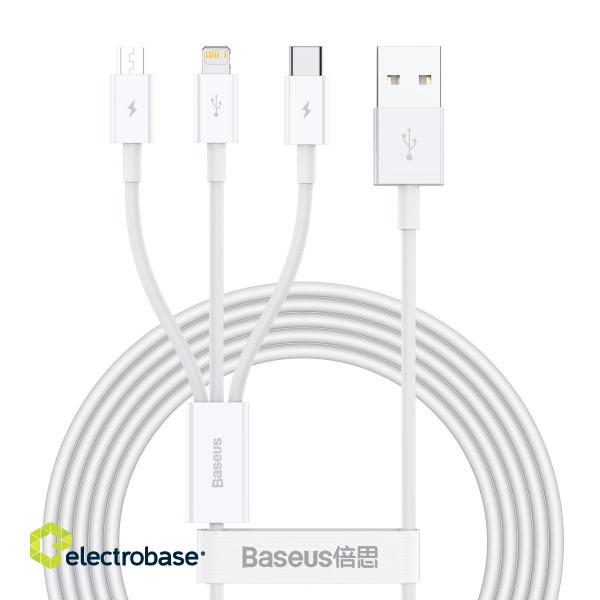 USB cable 3in1 Baseus Superior Series, USB to micro USB / USB-C / Lightning, 3.5A, 1.2m (white) image 2