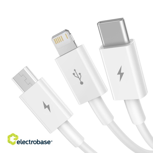 USB cable 3in1 Baseus Superior Series, USB to micro USB / USB-C / Lightning, 3.5A, 1.2m (white) image 3