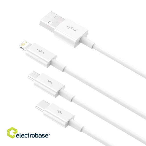 USB cable 3in1 Baseus Superior Series, USB to micro USB / USB-C / Lightning, 3.5A, 1.2m (white) paveikslėlis 5